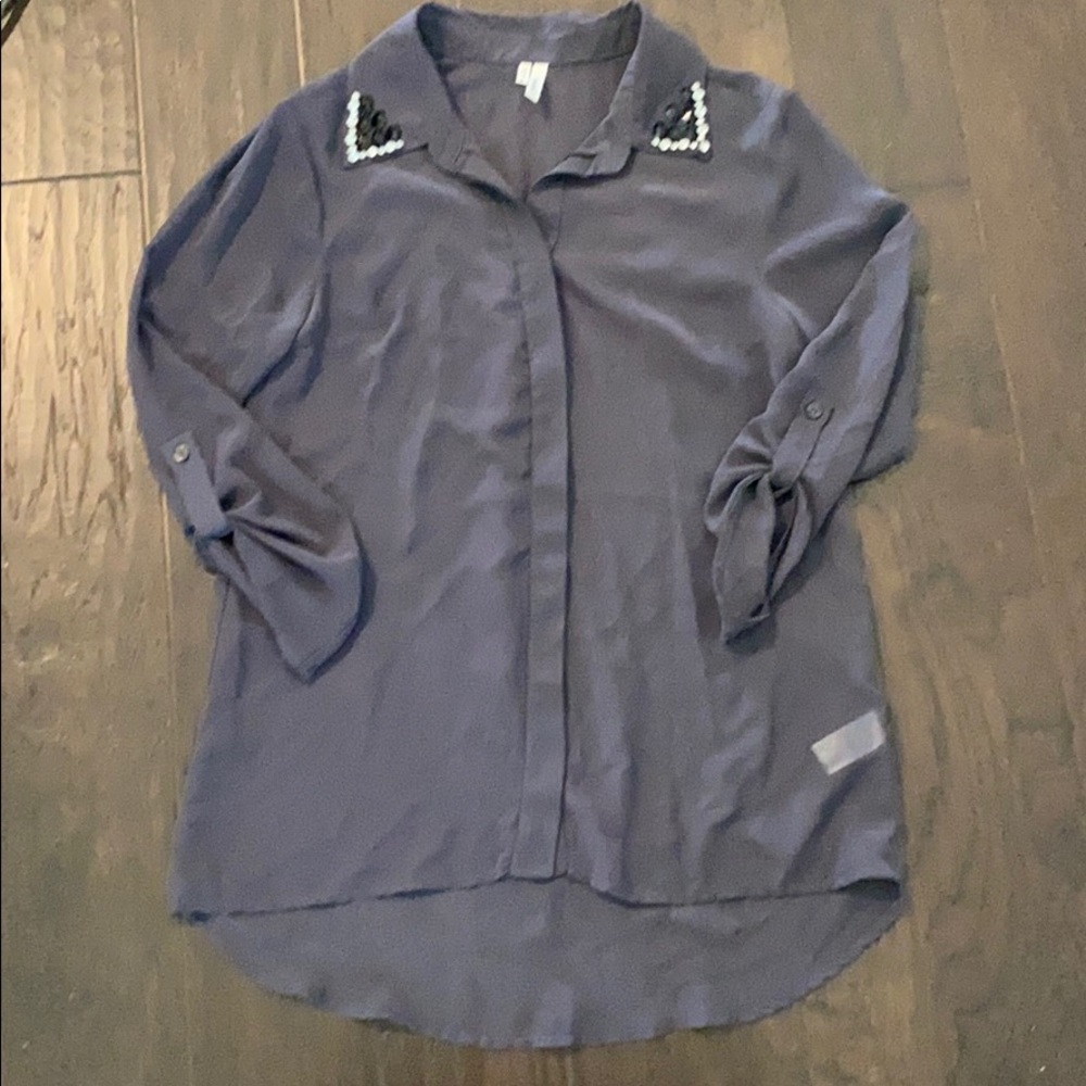 Grey Chiffon Button Up with BLING!
